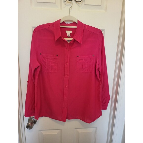 Chico's Button Up Blouse Fuscia Size 12 (Chico's Size 2) - Picture 1 of 4